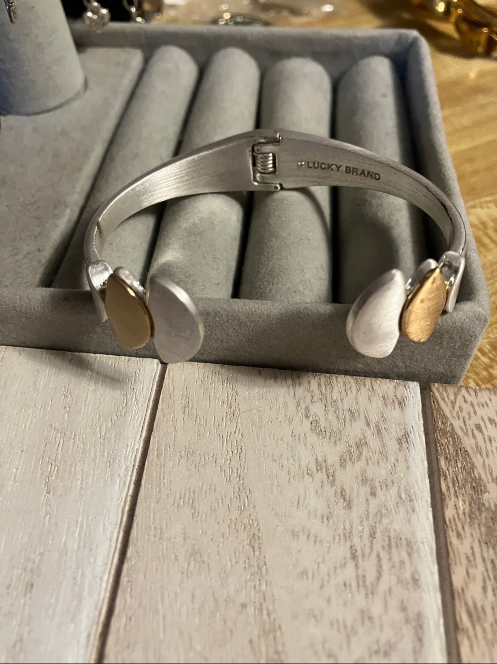 🌸Lucky Brand Two-Tone Silver and Gold Crescent Hinged Cuff
